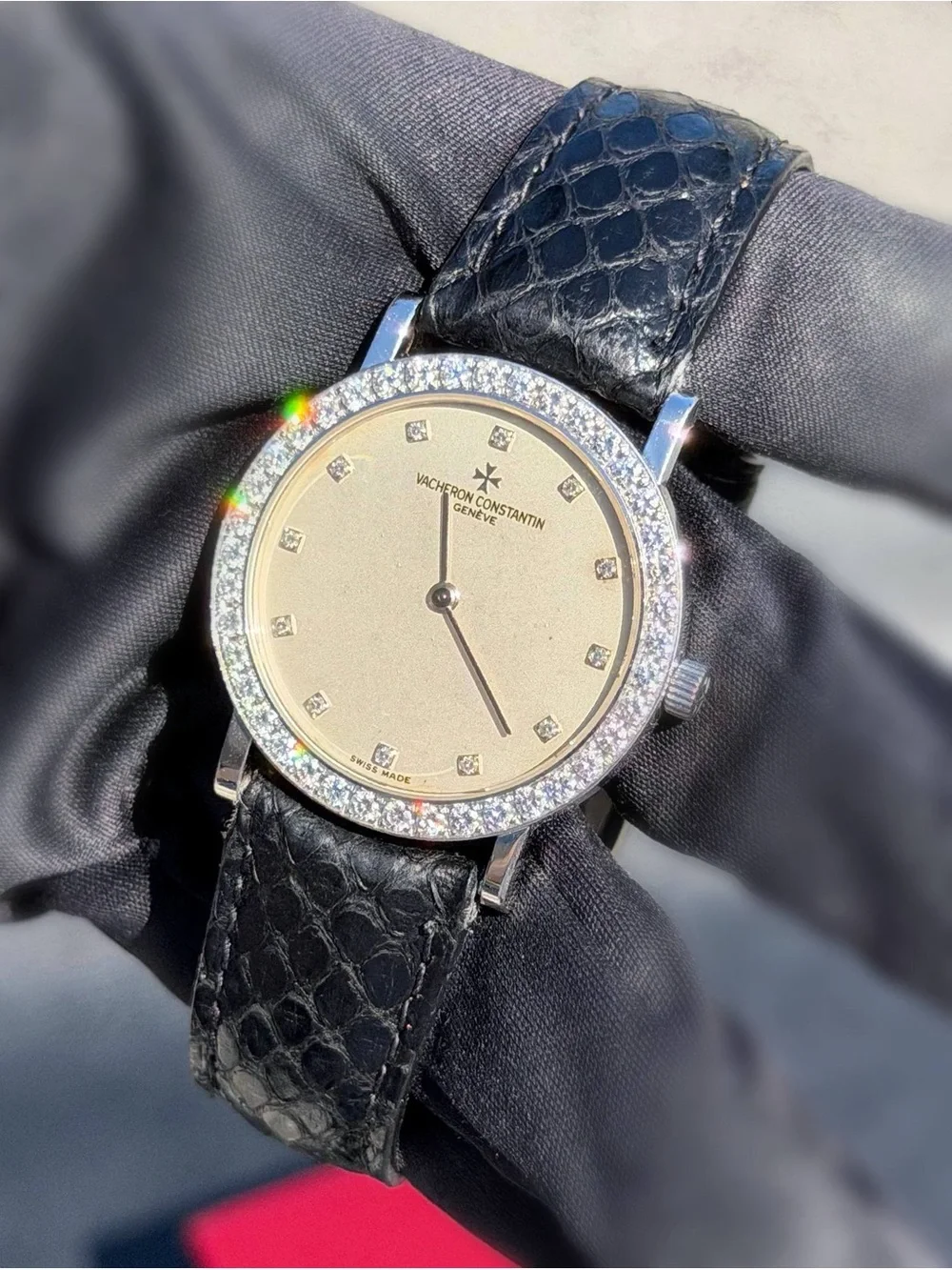 Vintage Vacheron Constantin Geneve 33mm 31540 18K White Gold Factory Diamond Bez